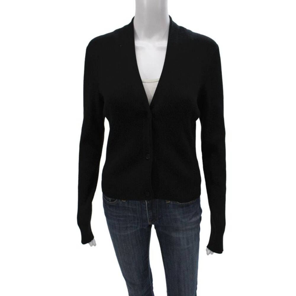 Theory Womens Cardigan V Neck Long Sleeve Black Size L